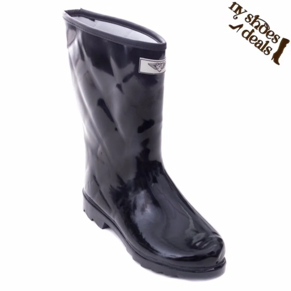 Women Rubber Rain Boots, 11'' Quilted Black Garden Rainboots, Size 5, NEW